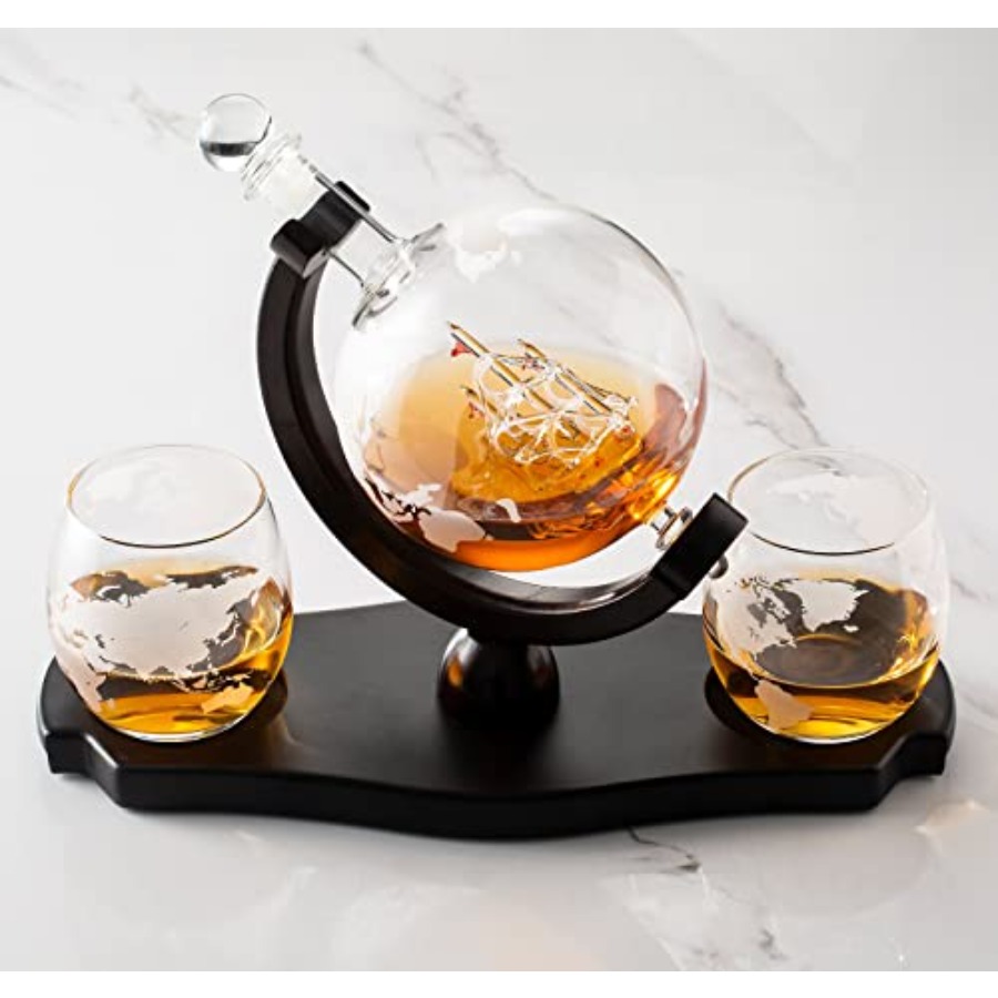 Decanter Globe Set - Whiskey Globe Decanter Set with 2