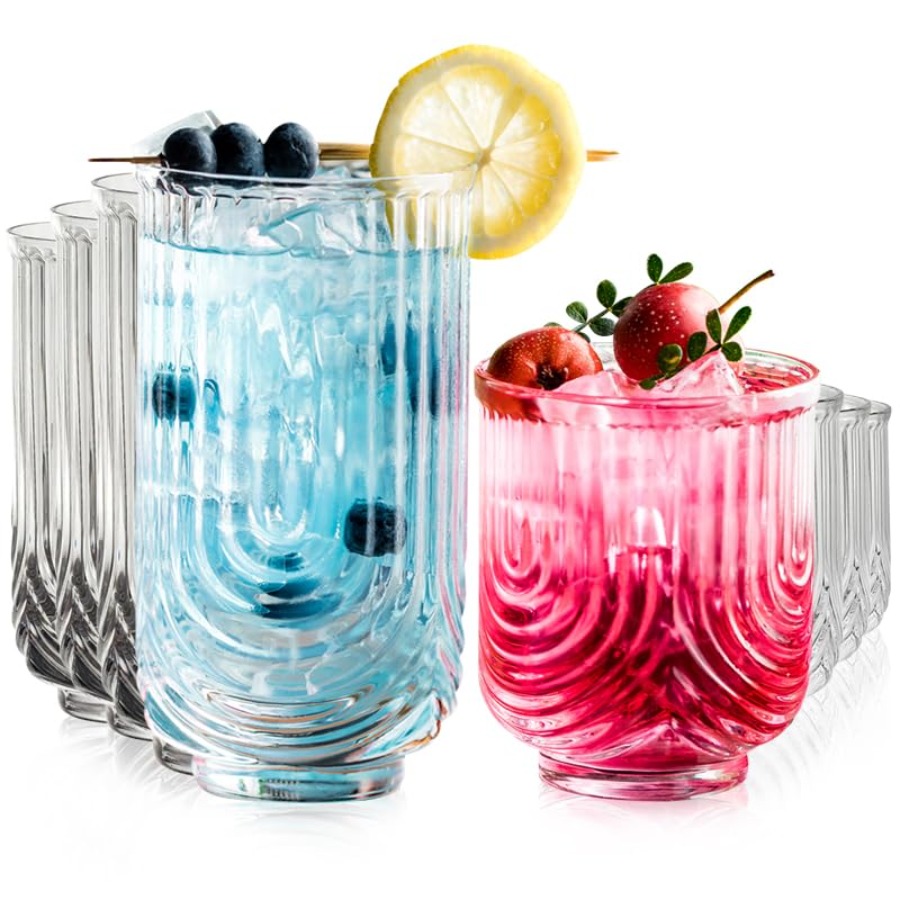 Art Deco Cocktail Glasses, Rib - Highball Glass Set のレビューと価格