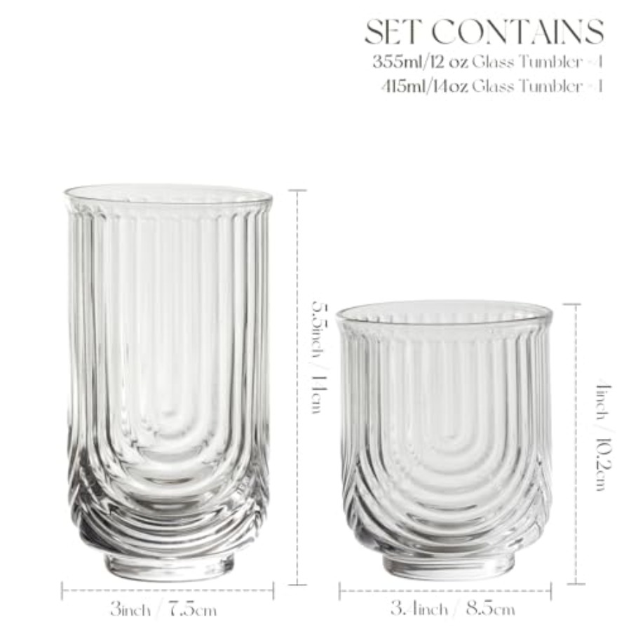 Art Deco Cocktail Glasses, Rib - Highball Glass Set のレビューと価格