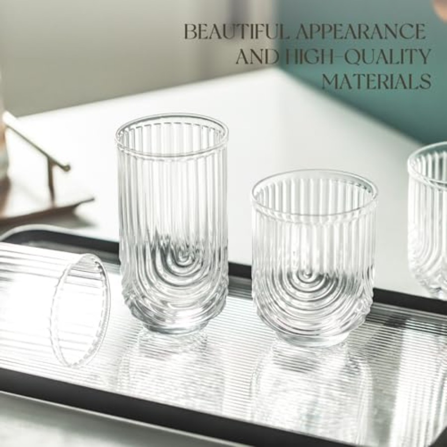 Art Deco Cocktail Glasses, Rib - Highball Glass Set のレビューと価格