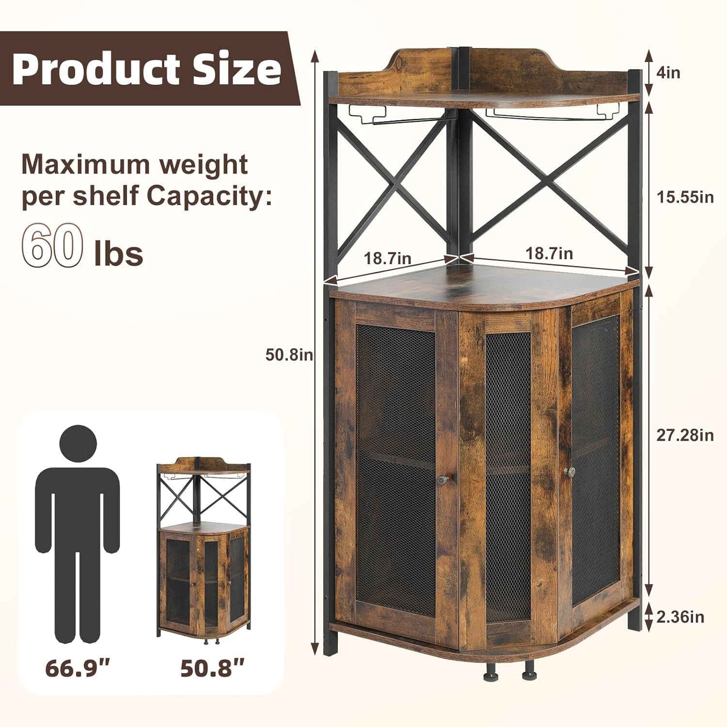 Corner LED Bar Cabinet with Gl - Home Bar Shelves のレビューと価格