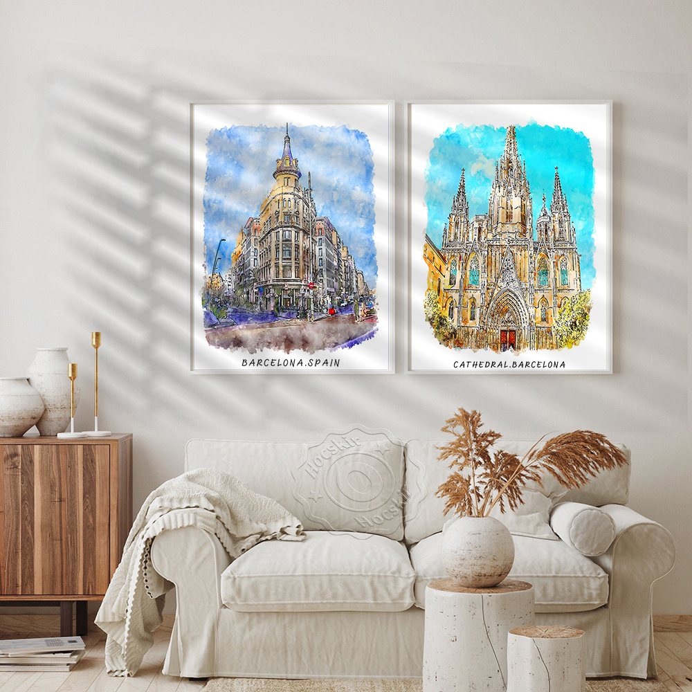 Watercolor Print, World Travel - Home Barcelona のレビューと価格